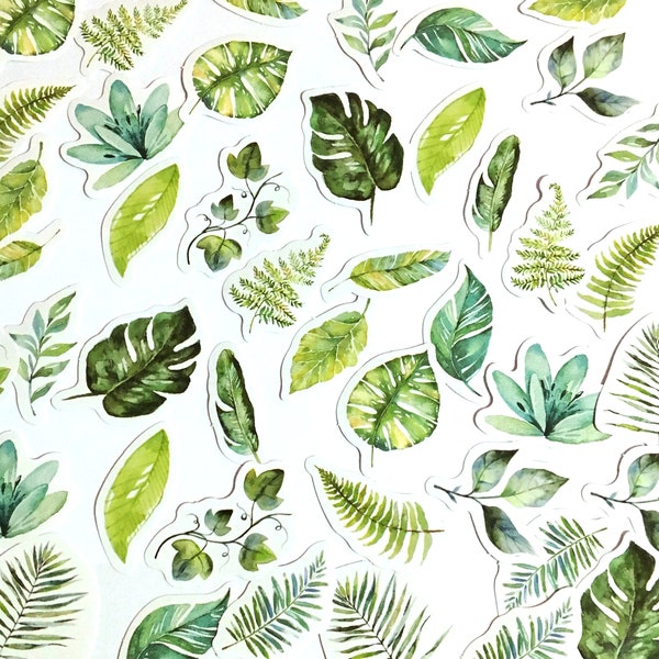 45 Pcs Tropical Leaves Sticker, Plants, Scrapbook, Junk Journal Kit, Journal Ephemera, journal, Leaves Nature, Greenery,Monstera Leaf