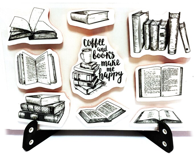 Books Cling Rubber Stamp, Book Shelves Rubber Stamp, Planner Journal