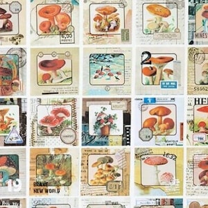 60 Stück Pilz Aufkleber, Scrapbook, Junk Journal Kit, Journal Ephemera, Garten, Natur, Wald, Wald, Pilze, Poststempel, Post