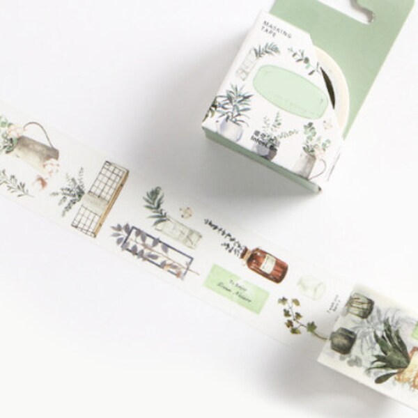 Potted Plants Washi Tape, journal Washi Tape, Masking Tape, Travel Journal, Planner, Botanicals, Herbarium, Plant Pots, Leaves, Leaf