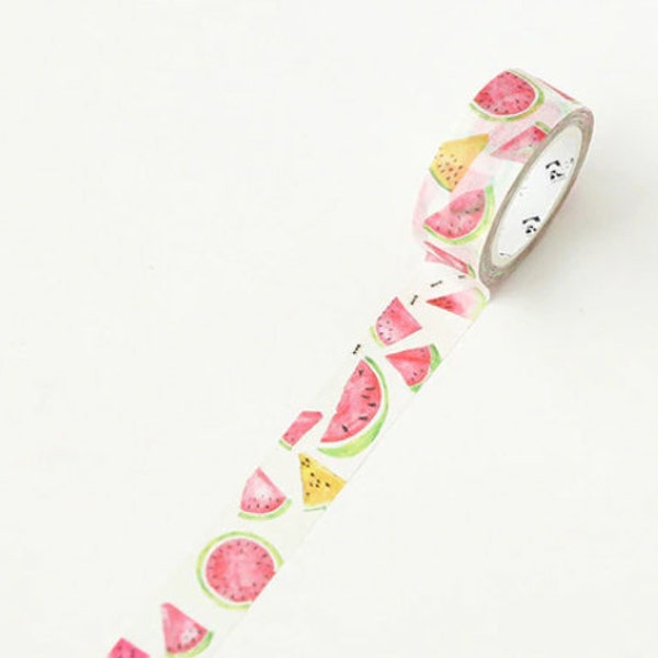 Watermelon Washi Tape, Red Watermelons Watercolor Washi Tape, Japanese Washi Masking Tape, Fruit, Fruits, Nature, Summer, Tropical, Yellow