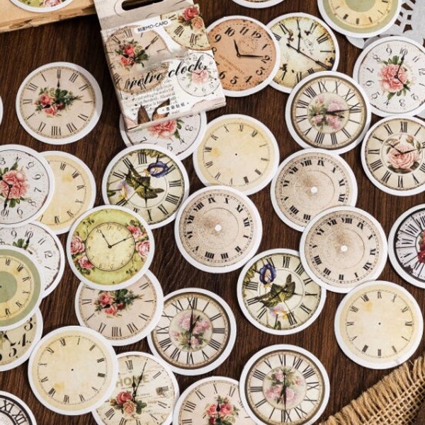 45 Pcs Vintage Clock Sticker, Antique Stopwatch Sticker Pack, Timepiece, Junk Journal, Scrapbook, Hour, Time, Roman Numerals, Fill in