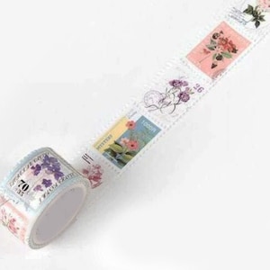 Flower Stamps Washi Tape, Floral Washi Tape, Japanese Washi Masking Tape, journal, Travel Journal, Postal, Postmark,Stamps,Botanicals