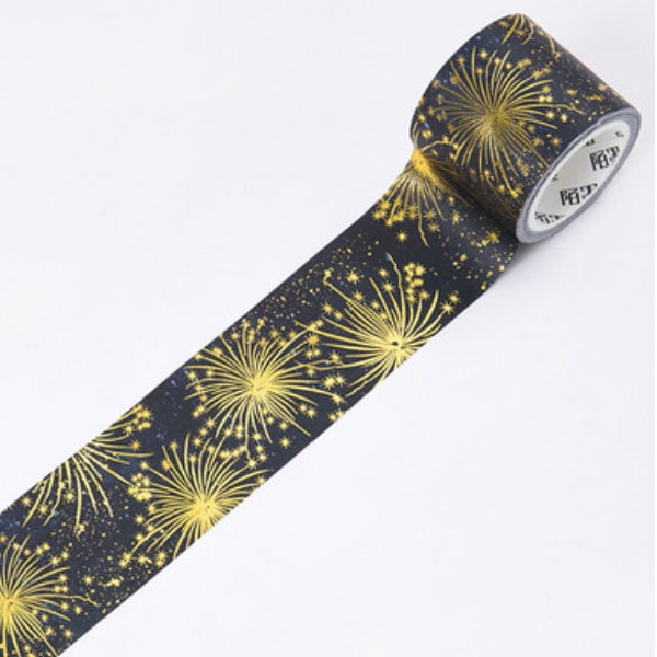 Galaxy Fireworks Gold Foil Washi Tape, Magical Fire Works Washi Tape, Washi Masking Tape japonais, Étoiles, Ciel, Espace, Nuit, Pyrotechnique