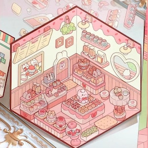 Sticker scène bricolage 3D, Desserts, Stickers lapin, Kit de carnets, Scrapbooking, Passe-temps, Cadeau, Mini sticker, Stickers confortables, Friandises
