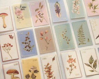 40 Pcs Botanicals Stamps Gold Foil Washi Sticker, Flowers Sticker, Scrapbook, journal, Journal Ephemera Garden, Grasses, Mushroom