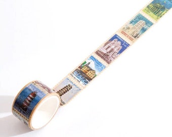 Landmark Stamps Washi Tape, Landscape Washi Tape, Japanese Washi Masking Tape, journal, Travel Journal, World, Place of Interest