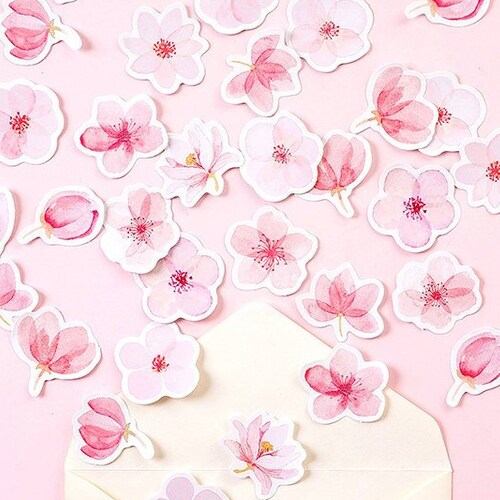 45 Pcs Cherry Blossom Watercolor Sticker Scrapbook Junk Etsy