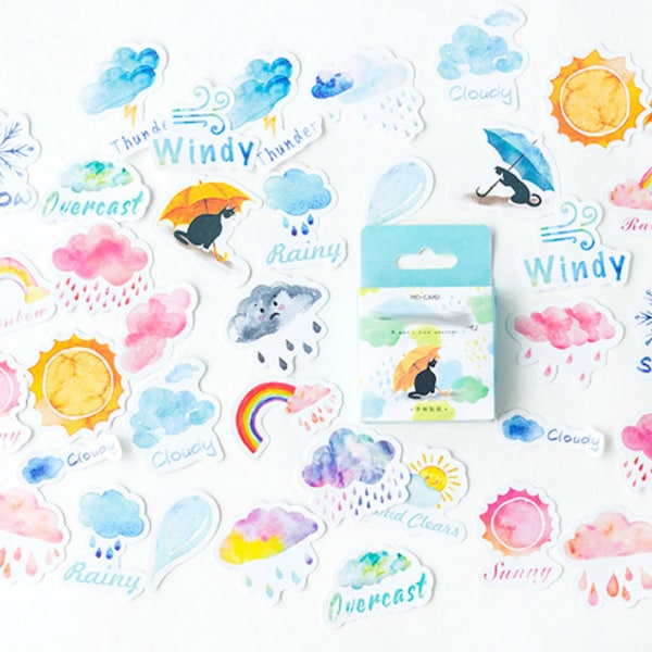 45 Pcs Weather Sticker, Rainbow Watercolor Sticker Flakes, Windy  Stickers, Scrapbook, journal, Sunny, Rainy, Cloudy, Overcast