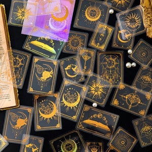 45 Pcs Astrology Gold Holographic Sticker, Gold Shiny, Iridescent Celestial Stickers, Junk Journal Kit, journal, Moon, Sun