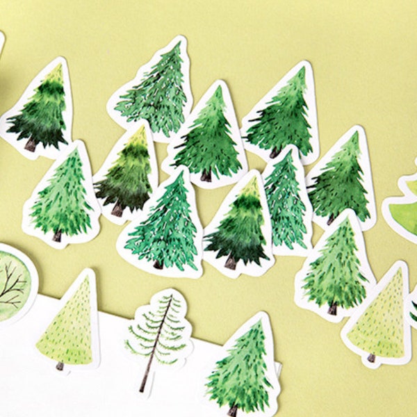 45 stuks Pine Tree Sticker Pack, Planten Sticker, Evergreen, Scrapbook, Junk Journal, Ephemera, Bomen, Bladeren. Bos, Spar, Kerstmis