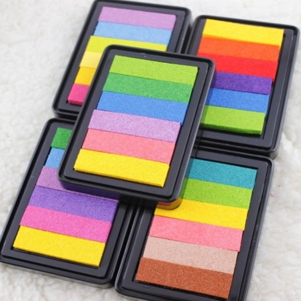 1 pc Colorful Ink Pad, Rainbow Inkpad, Multi- Color Craft Inkpad, Stamp Pad, Rubber Stamp Seal, Clear Stamp, Rainbow Ink