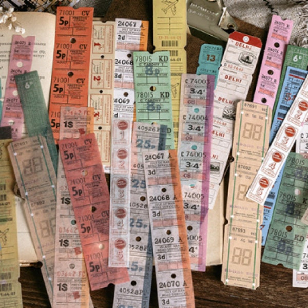 30 Pcs Vintage Ticket Washi Sticker, Coupon Sticker, Cinema , Scrap booking, journal, Ephemera, Retro Tickets, Entrance, Bus