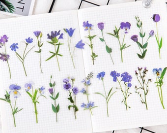 40 Pcs Purple Flowers Clear Sticker, Floral, journal, Junk Journal Kit, Journal Ephemera Leaves, Lavender, Botanicals, Grasses,Spring
