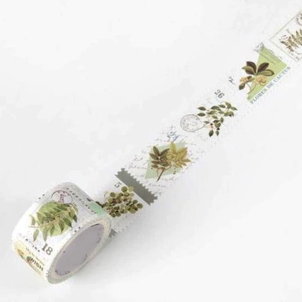 Botanicals Stamps Washi Tape, Leaves Washi Tape, Japanese Washi Masking Tape, journal, Plant, Green, Leaf, herbarium, Ferns, Grass