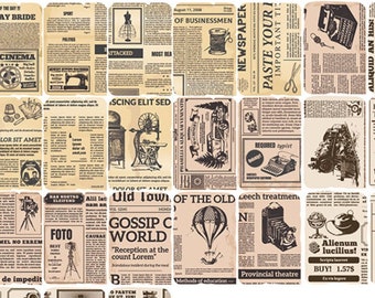 24 Pcs Newspapers Sticker, Antique Papers Sticker Pack, Scrapbook, Junk Journal Kit, Vintage Pages, Writings, Font, Headlines, Archives