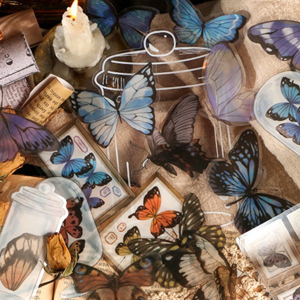20 Pcs Butterfly Large Clear Sticker, Glass Bottle, Bell Jar, Specimen, Insect, Ornamental Frame, Junk Journal Kit, Journal Ephemera, Res