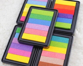 1 pc Colorful Ink Pad, Rainbow Inkpad, Multi- Color Craft Inkpad, Stamp Pad, Rubber Stamp Seal, Clear Stamp, Rainbow Ink