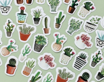 45 Pcs Cactus Sticker, Cacti Sticker Flakes, Potted Plants  Stickers, Scrapbook, Succulents Schedule Sticker,Flower Leaves,Watercolor