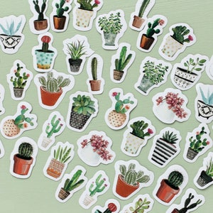 45 Pcs Cactus Sticker, Cacti Sticker Flakes, Potted Plants Stickers, Scrapbook, Succulents Schedule Sticker,Flower Leaves,Watercolor image 1