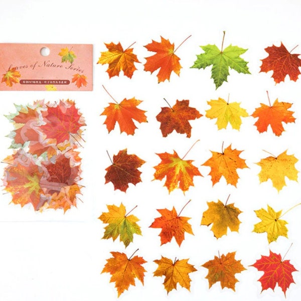 40 Pcs Maple Leaf Clear Sticker, journal, Junk Journal Kit, Resin, Leaf, Autumn, Fall, Season, Maple Leaves, Orange, Forest, Oak