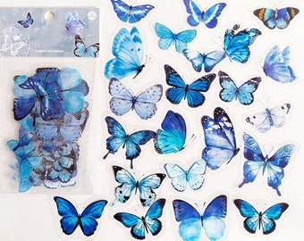 40 Pcs Blue Butterfly Clear Sticker, Butterflies Clear Sticker, journal, Journal Ephemera, Insects, Garden, Nature, Specimen, Wings