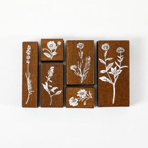 Set of 6 Botanicals Stamp, Flowers Wooden Stamp, Rubber Stamp, Wood Stamp, journal, Planner, Floral, Stalk, Nature, Garden