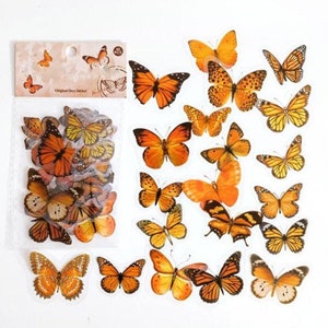 40 Pcs Butterfly Clear Sticker, Butterflies Clear Sticker, journal, Ephemera, Insects, Garden, Nature, Specimen, Orange, Monarch