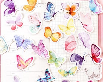 45 Pcs Butterfly Sticker, Butterflies Sticker Flakes, Watercolor, Scrapbook, journal, Junk Journal, Ephemera, Colorful, Garden,Nature