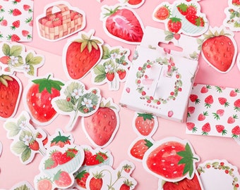 45 Pcs Strawberry Watercolor Sticker, Fruit Sticker Flakes,  Stickers, Scrapbook, journal, Fruity, Strawberries, Basket, Leaf