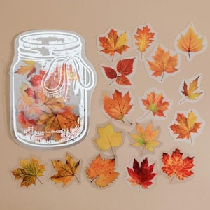 35 Pcs Autumn Leaves Clear Sticker Pack, Scrapbook Stickers, Junk Journal Kit, Journal Ephemera, journal, Fall, Maple Leaf, Forest