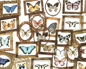 40 Pcs Ornamental Frame Clear Sticker, Butterfly Clear Sticker, Scrap book, journal, Ephemera, Butterflies,Vintage Photo Frame,Border