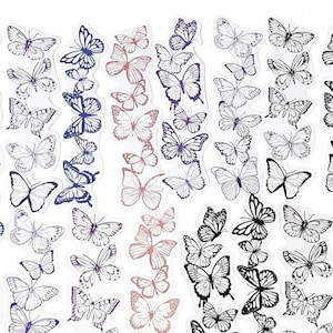 20 Stück Schmetterlings-Aufkleber, PVC, Junk Journal Kit, Ephemera, Natur, Probe, Garten, Schmetterlinge, lange Aufkleber, Monoton, Minimalist