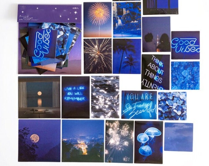40 Pcs Blue Aesthetic Sticker Pack, Scrapbooking, Junk Journal Kit