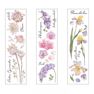 6 grands autocollants transparents fleurs pastel, flocons d'autocollants floraux en PVC, autocollants Filofax, scrapbooking, orchidée, jardin, bouquet, pétales, fleur