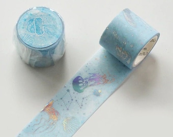 Marine Life Holographic Washi Tape, Ocean, Sea, Jellyfish, Mystical, journal, Blue, Sparkle, Holographic