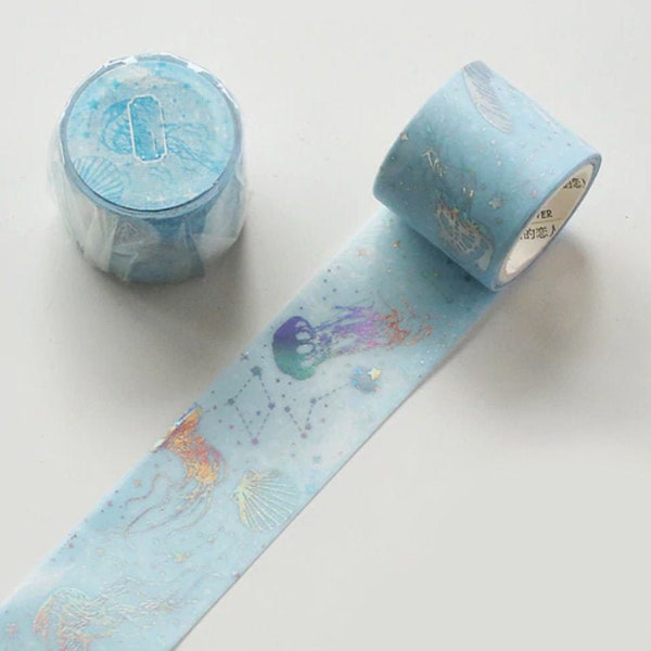 Marine Life Holographic Washi Tape, Ocean, Sea, Jellyfish, Mystical, journal, Blue, Sparkle, Holographic