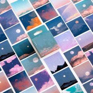 45 Pcs Sky Stickers, Scenery Sticker Pack, Planner, Scrapbook, journal, Sunset, Sunrise, Dawn, Moon, Full moon, Clouds, Scenery