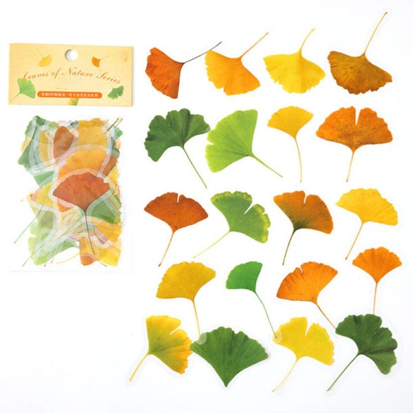 40 Pcs Ginkgo Leaf Clear Sticker, journal, Junk Journal Kit, Resin, Leaf, Autumn, Fall, Season, Ginkgo Leaves, Orange, Forest