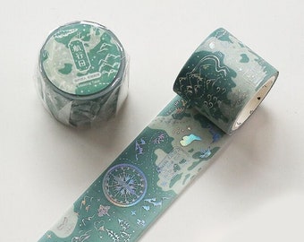 Sailing Holographic Washi Tape, Ocean, Sea, journal, Blue, Sparkle, Holographic, Compass, Nautical, Sailor, Map, Waters, Mountains