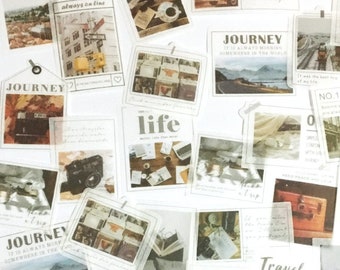 40 Pcs Travel Journal Washi Sticker, Journey Sticker Flakes, Life , Scrap booking, journal, Reading, Books, Around the World