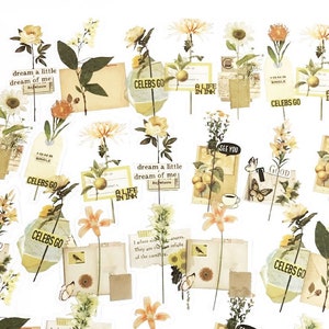 30 autocollants transparents fleurs blanches, autocollant PVC floral, scrapbooking, autocollant faune faune, plantes, feuilles, texte, fruits, papillon