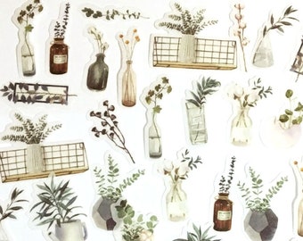 40 Pcs Potted Plants Washi Sticker, Botanicals, Plant Pot, Scrap booking, Bullet Journal, Journal Ephemera, Deck, Indoor, Household Decor