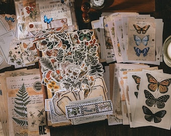 200 Pcs Retro Nature Junk Journal Kit, Flowers Sticker Pack, Memo Deco Paper, Ephemera, Vintage, Leaves, Garden, Forest, Woodland, Butterfly