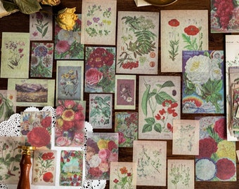 60 Pcs Retro Flowers Large Washi Sticker, Leaves Sticker, Junk Journal, journal, Ephemera, Vintage Botanicals, Floral, Garden, Leaf