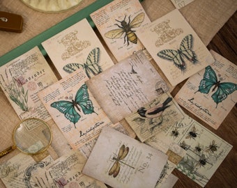 30 Pcs Scrapbook Papers, Junk Journal Kit, Ephemera, journal, Forest, Dragonfly, Butterfly, Bee, Birds, Nature, Vintage, Letters