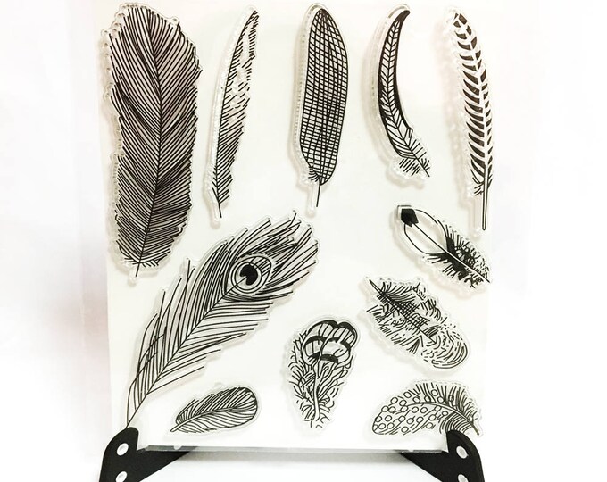 Feathers Stamp Feather Clear Transparent Stamp Quill Rubber Etsy