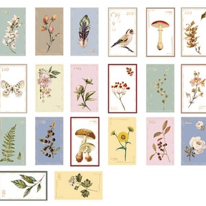 40 Pcs Botanicals Stamps Gold Foil Washi Sticker, Flowers Sticker, Scrapbook, journal, Journal Ephemera Garden, Grasses, Mushroom image 2