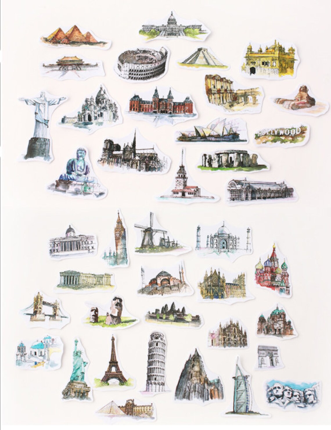 40 Pcs Landmark Sticker Travel Watercolor Sticker Pack Place - Etsy