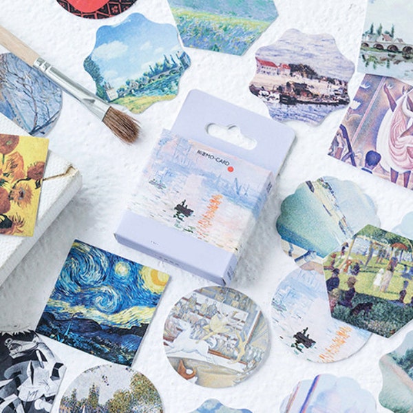 45 Pcs Artist Masterpieces Sticker Pack, Art Gallery Sticker, Night Sky, Scrapbook, Impressionism, Ephemera, Nature, Scenery